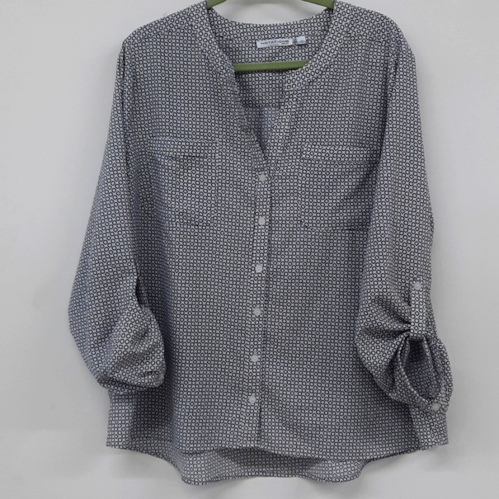 3x Button Front Geometric Print Top Blouse Notati… - image 1